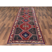 Load image into Gallery viewer, 3&#39;9&quot;x10&#39;9&quot; Semi Antique Red Northwest Persian Heriz With Geometric Design Cropped Thin Pile Clean Hand Knotted Pure Wool Oriental Runner Rug FWR363060