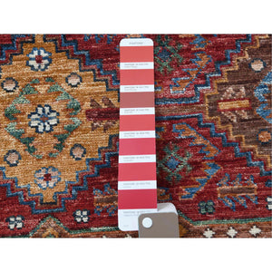 2'8"x8'1" Red Super Kazak Khorjin Design With Colorful Tassles Soft Velvety Wool Hand Knotted Oriental Runner Rug FWR365082
