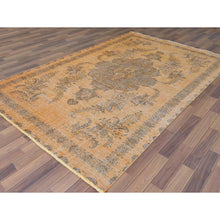 Load image into Gallery viewer, 6&#39;1&quot;x9&#39;6&quot; Semi Antique Orange Cast Persian Tabriz With Open Field Design Hand Knotted Distressed Look Clean Organic Wool Oriental Rug FWR365442