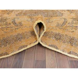 6'1"x9'6" Semi Antique Orange Cast Persian Tabriz With Open Field Design Hand Knotted Distressed Look Clean Organic Wool Oriental Rug FWR365442