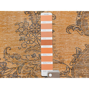 6'1"x9'6" Semi Antique Orange Cast Persian Tabriz With Open Field Design Hand Knotted Distressed Look Clean Organic Wool Oriental Rug FWR365442