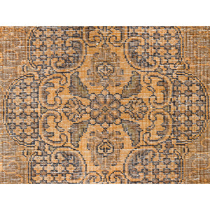 6'1"x9'6" Semi Antique Orange Cast Persian Tabriz With Open Field Design Hand Knotted Distressed Look Clean Organic Wool Oriental Rug FWR365442