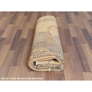 6'1"x9'6" Semi Antique Orange Cast Persian Tabriz With Open Field Design Hand Knotted Distressed Look Clean Organic Wool Oriental Rug FWR365442