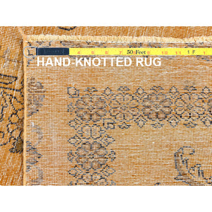 6'1"x9'6" Semi Antique Orange Cast Persian Tabriz With Open Field Design Hand Knotted Distressed Look Clean Organic Wool Oriental Rug FWR365442
