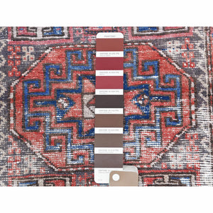 3'2"x9'5" Vintage Red Northwest Persian Distressed Pure Wool Hand Knotted Clean Oriental Runner Rug FWR365676