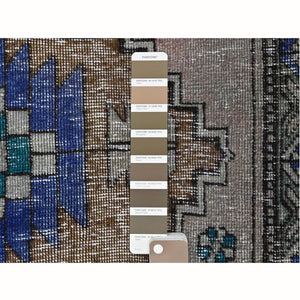 3'8"x11'2" Semi Antique Worn Down Persian Hamadan With Earth Tone Colors Clean Abrash Organic Wool Distressed Hand Knotted Wide Runner Oriental Rug FWR366072