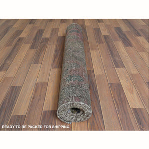 3'8"x11'2" Semi Antique Worn Down Persian Hamadan With Earth Tone Colors Clean Abrash Organic Wool Distressed Hand Knotted Wide Runner Oriental Rug FWR366072