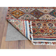 Load image into Gallery viewer, 8&#39;5&quot;x10&quot; Hand Knotted Taupe Super Kazak With Colorful Tassels Khorjin Design Natural Wool Oriental Rug FWR366774