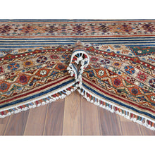 Load image into Gallery viewer, 8&#39;5&quot;x10&quot; Hand Knotted Taupe Super Kazak With Colorful Tassels Khorjin Design Natural Wool Oriental Rug FWR366774