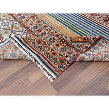 Load image into Gallery viewer, 8&#39;5&quot;x10&quot; Hand Knotted Taupe Super Kazak With Colorful Tassels Khorjin Design Natural Wool Oriental Rug FWR366774