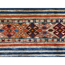 Load image into Gallery viewer, 8&#39;5&quot;x10&quot; Hand Knotted Taupe Super Kazak With Colorful Tassels Khorjin Design Natural Wool Oriental Rug FWR366774