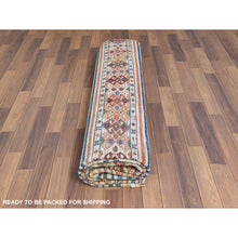 Load image into Gallery viewer, 8&#39;5&quot;x10&quot; Hand Knotted Taupe Super Kazak With Colorful Tassels Khorjin Design Natural Wool Oriental Rug FWR366774