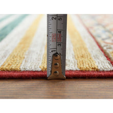 Load image into Gallery viewer, 8&#39;5&quot;x10&quot; Hand Knotted Taupe Super Kazak With Colorful Tassels Khorjin Design Natural Wool Oriental Rug FWR366774