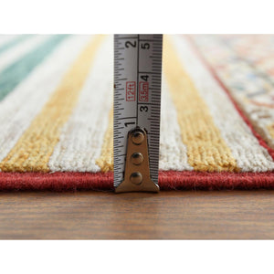 8'5"x10" Hand Knotted Taupe Super Kazak With Colorful Tassels Khorjin Design Natural Wool Oriental Rug FWR366774
