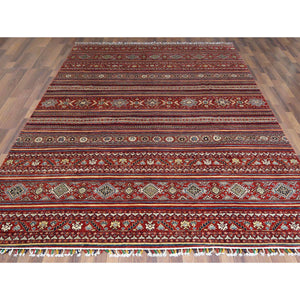9'10"x13'5" Terracotta Red Super Kazak Khorjin Design Hand Knotted Organic Wool Oriental Rug FWR366780