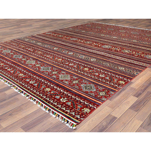 9'10"x13'5" Terracotta Red Super Kazak Khorjin Design Hand Knotted Organic Wool Oriental Rug FWR366780