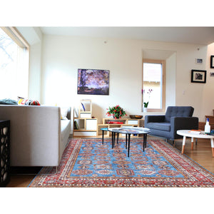 9'2"x11'10" Denim Blue Caucasian Design Super Kazak Soft Organic Wool Hand Knotted Oriental Rug FWR366882