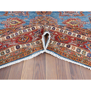 9'2"x11'10" Denim Blue Caucasian Design Super Kazak Soft Organic Wool Hand Knotted Oriental Rug FWR366882