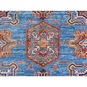 9'2"x11'10" Denim Blue Caucasian Design Super Kazak Soft Organic Wool Hand Knotted Oriental Rug FWR366882