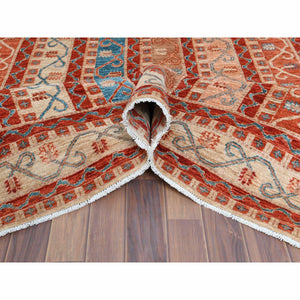 6'2"x8'8" Colorful Super Kazak With Shawl Design Hand Knotted Vibrant Pure Wool Oriental Rug FWR366936