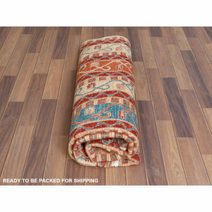 6'2"x8'8" Colorful Super Kazak With Shawl Design Hand Knotted Vibrant Pure Wool Oriental Rug FWR366936