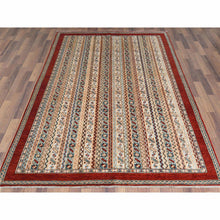 Load image into Gallery viewer, 6&#39;5&quot;x9&#39;1&quot; Ivory With Shades Of Brown Hand Knotted Shawl Design Super Kazak Soft Organic Wool Oriental Rug FWR366948