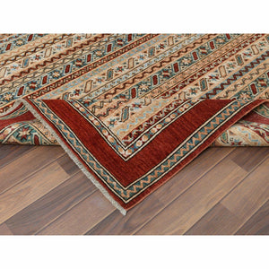 6'5"x9'1" Ivory With Shades Of Brown Hand Knotted Shawl Design Super Kazak Soft Organic Wool Oriental Rug FWR366948