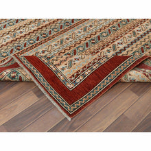 Load image into Gallery viewer, 6&#39;5&quot;x9&#39;1&quot; Ivory With Shades Of Brown Hand Knotted Shawl Design Super Kazak Soft Organic Wool Oriental Rug FWR366948