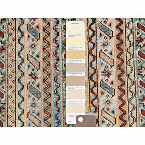 6'5"x9'1" Ivory With Shades Of Brown Hand Knotted Shawl Design Super Kazak Soft Organic Wool Oriental Rug FWR366948