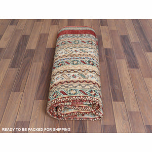 6'5"x9'1" Ivory With Shades Of Brown Hand Knotted Shawl Design Super Kazak Soft Organic Wool Oriental Rug FWR366948