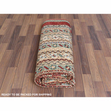 Load image into Gallery viewer, 6&#39;5&quot;x9&#39;1&quot; Ivory With Shades Of Brown Hand Knotted Shawl Design Super Kazak Soft Organic Wool Oriental Rug FWR366948