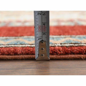 6'5"x9'1" Ivory With Shades Of Brown Hand Knotted Shawl Design Super Kazak Soft Organic Wool Oriental Rug FWR366948