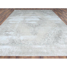 Load image into Gallery viewer, 9&#39;8&quot;x12&#39;6&quot; Pure Wool Persian Tabriz Vintage Clean with Some Parts of Wear Beautiful Herbal Wash Ivory Hand Knotted Oriental Rug FWR367296