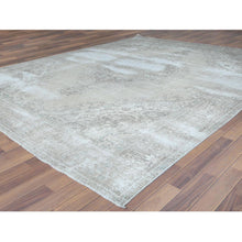 Load image into Gallery viewer, 9&#39;8&quot;x12&#39;6&quot; Pure Wool Persian Tabriz Vintage Clean with Some Parts of Wear Beautiful Herbal Wash Ivory Hand Knotted Oriental Rug FWR367296