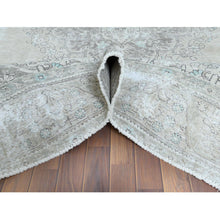 Load image into Gallery viewer, 9&#39;8&quot;x12&#39;6&quot; Pure Wool Persian Tabriz Vintage Clean with Some Parts of Wear Beautiful Herbal Wash Ivory Hand Knotted Oriental Rug FWR367296