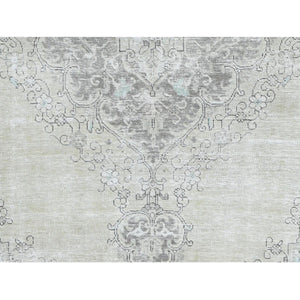 9'8"x12'6" Pure Wool Persian Tabriz Vintage Clean with Some Parts of Wear Beautiful Herbal Wash Ivory Hand Knotted Oriental Rug FWR367296