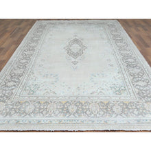 Load image into Gallery viewer, 6&#39;9&quot;x10&#39;10&quot; Bohemian Distressed Hand Knotted Washed Out Gray Organic Wool Worn Down Clean Persian Kerman Old Oriental Rug FWR368028