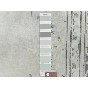 6'9"x10'10" Bohemian Distressed Hand Knotted Washed Out Gray Organic Wool Worn Down Clean Persian Kerman Old Oriental Rug FWR368028