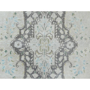 6'9"x10'10" Bohemian Distressed Hand Knotted Washed Out Gray Organic Wool Worn Down Clean Persian Kerman Old Oriental Rug FWR368028