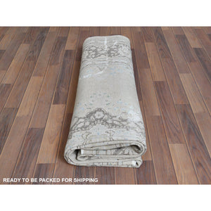6'9"x10'10" Bohemian Distressed Hand Knotted Washed Out Gray Organic Wool Worn Down Clean Persian Kerman Old Oriental Rug FWR368028