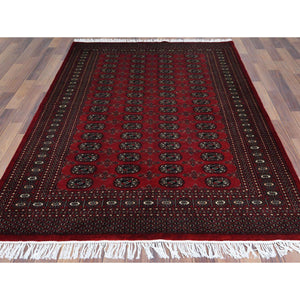 5'1"x7'6" 250 KPSI Silky Wool Denser Weave Hand Knotted Super Bokara Deep Rich Red Oriental Rug FWR368274