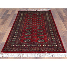 Load image into Gallery viewer, 3&#39;1&quot;x4&#39;10&quot; Hand Knotted Saturated Red Denser Weave Silky Wool 250 Kpsi Super Bokara Oriental Rug FWR368292