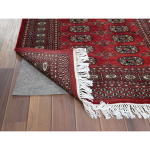 3'1"x4'10" Hand Knotted Saturated Red Denser Weave Silky Wool 250 Kpsi Super Bokara Oriental Rug FWR368292
