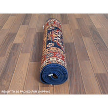 Load image into Gallery viewer, 2&#39;6&quot;x11&#39; Hand Knotted Navy Blue Afghan Super Kazak With Bold Colors Soft And Pliable Wool Oriental Runner Rug FWR368736