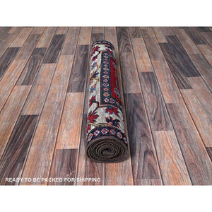 2'8"x8'2" Crimson Red, Colorful Afghan Ersari With Turkish Knot, Caucasian Design Revival, Vegetable Dyes, Densely Woven, Hand Knotted, Soft Wool, Runner, Oriental Rug FWR3684