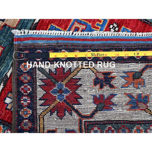 2'8"x8'2" Crimson Red, Colorful Afghan Ersari With Turkish Knot, Caucasian Design Revival, Vegetable Dyes, Densely Woven, Hand Knotted, Soft Wool, Runner, Oriental Rug FWR3684