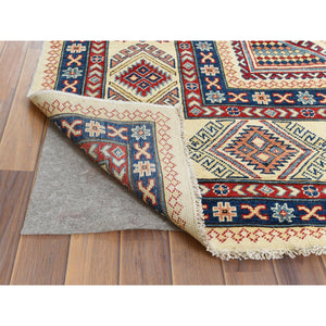 9'1"x11'7" Hand Knotted, Ivory, Caucasian Design, Afghan Special Kazak With Soft Colors, Natural Wool, Oriental Rug FWR369192