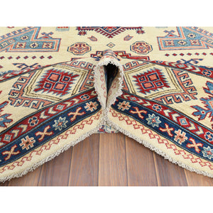 9'1"x11'7" Hand Knotted, Ivory, Caucasian Design, Afghan Special Kazak With Soft Colors, Natural Wool, Oriental Rug FWR369192