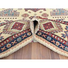 Load image into Gallery viewer, 9&#39;1&quot;x11&#39;7&quot; Hand Knotted, Ivory, Caucasian Design, Afghan Special Kazak With Soft Colors, Natural Wool, Oriental Rug FWR369192