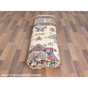 9'1"x11'7" Hand Knotted, Ivory, Caucasian Design, Afghan Special Kazak With Soft Colors, Natural Wool, Oriental Rug FWR369192